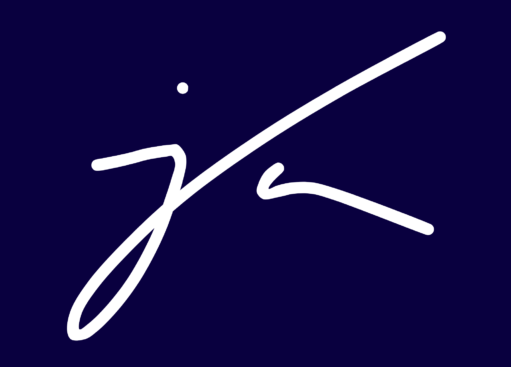 jamesads logo (deep navy background with a white, italicised, calligraphic, lower-case J and A)